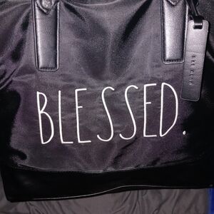 Rae Dunn Black Tote with 'BLESSED' Design